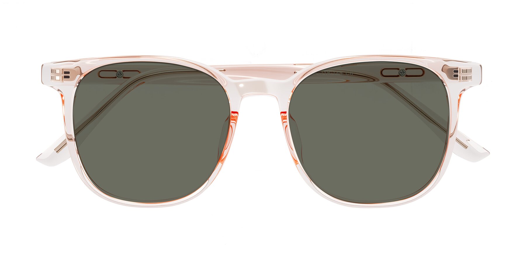 Folded Front of Ruhling in Transparent Pink with Gray Polarized Lenses