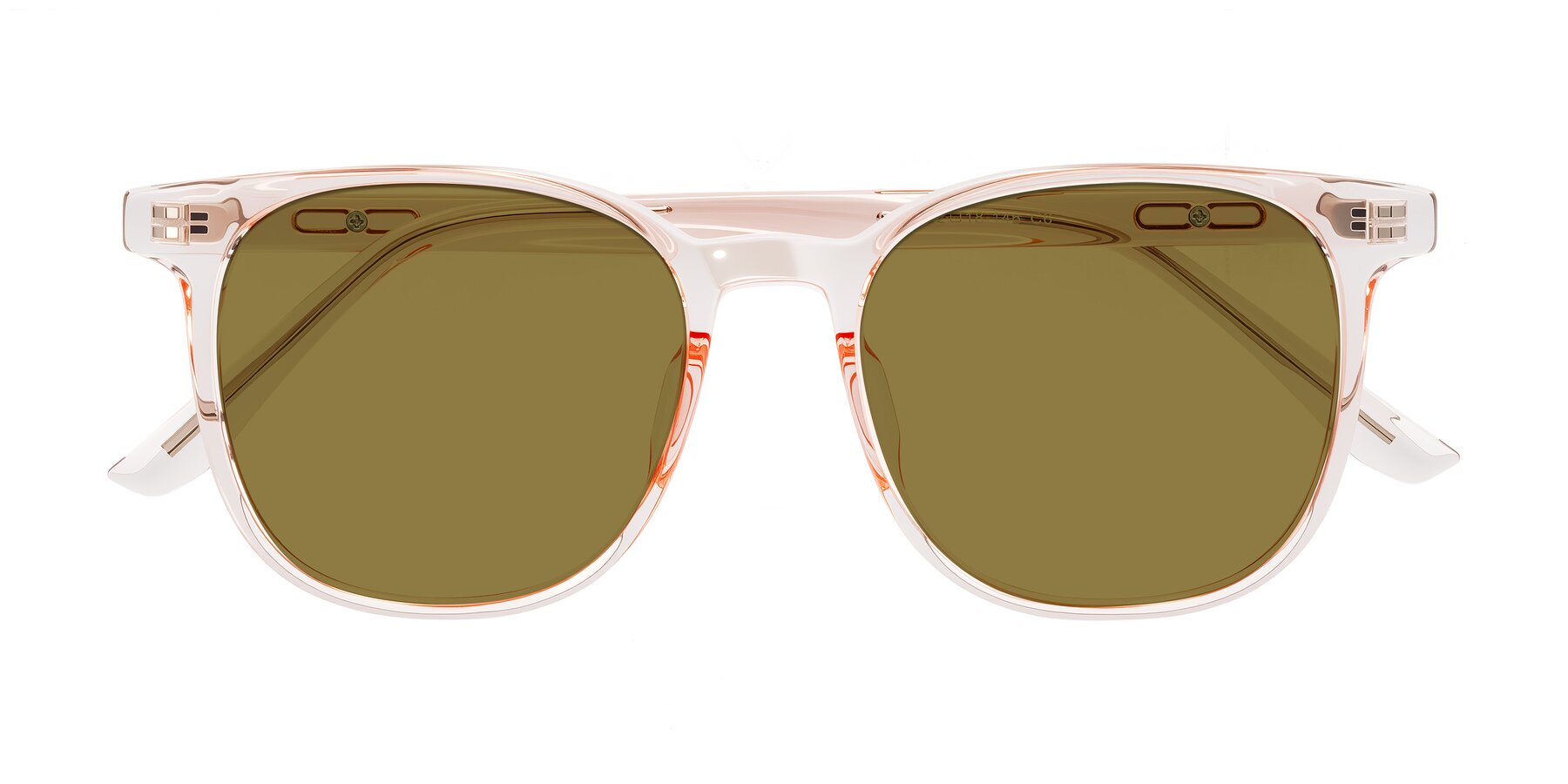 Folded Front of Ruhling in Transparent Pink with Brown Polarized Lenses