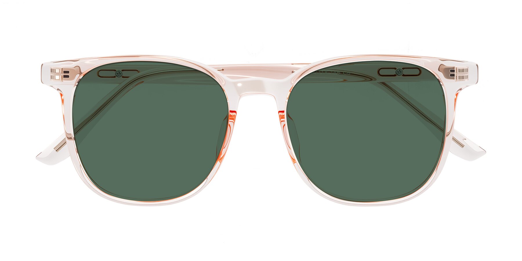 Folded Front of Ruhling in Transparent Pink with Green Polarized Lenses