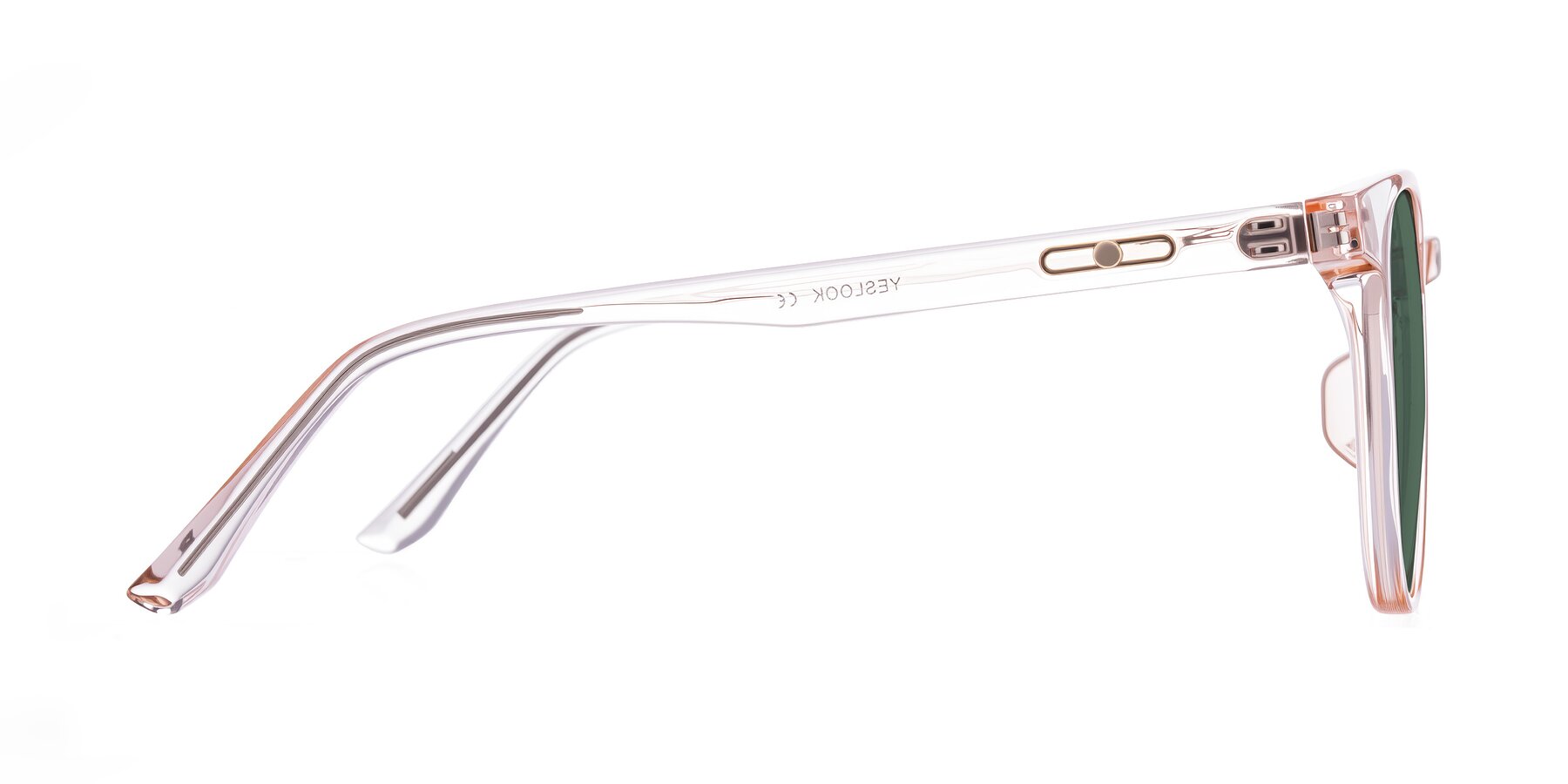 Side of Ruhling in Transparent Pink with Green Polarized Lenses