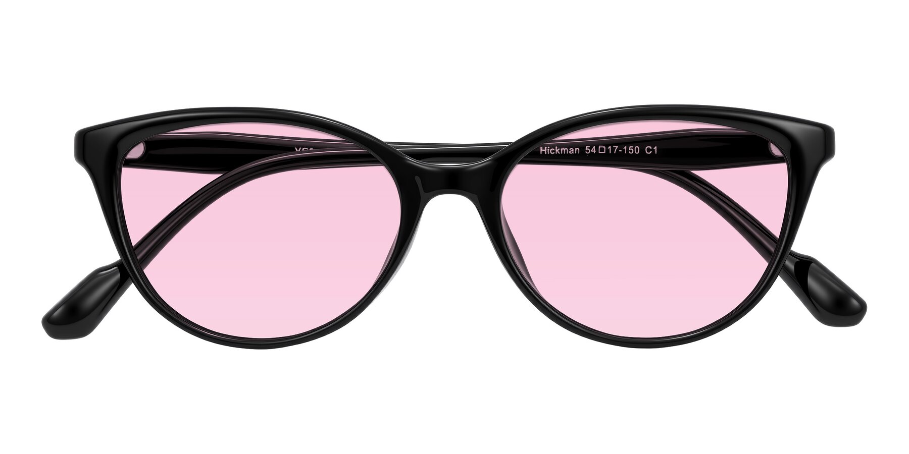 Folded Front of Hickman in Black with Light Pink Tinted Lenses