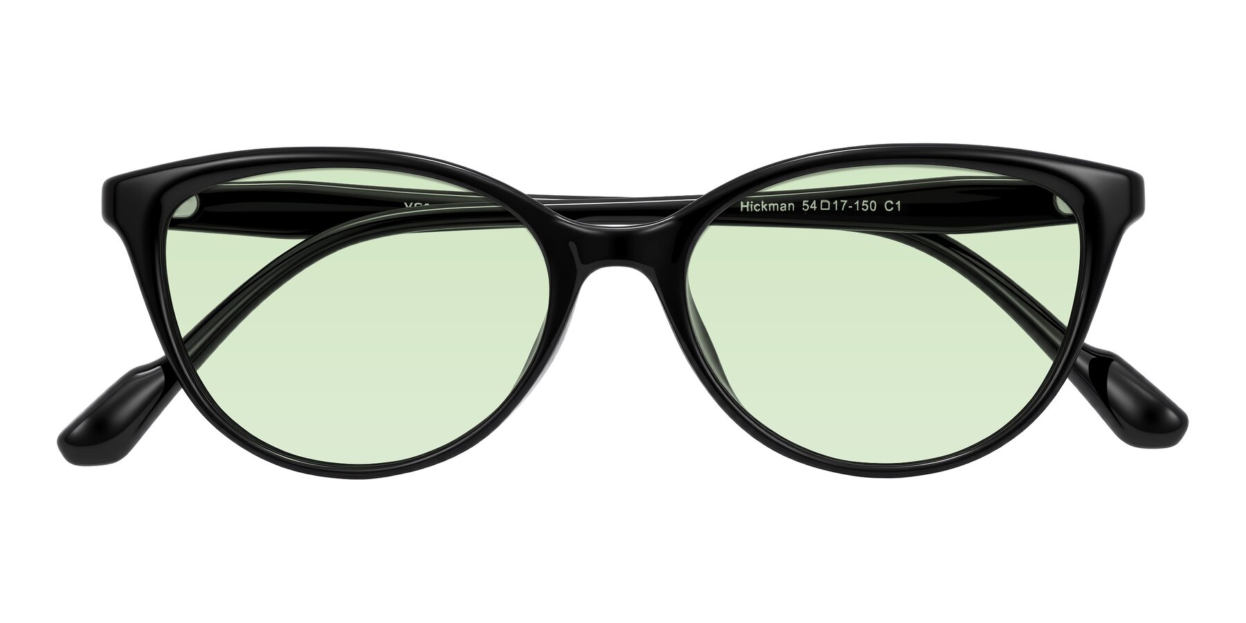 Folded Front of Hickman in Black with Light Green Tinted Lenses