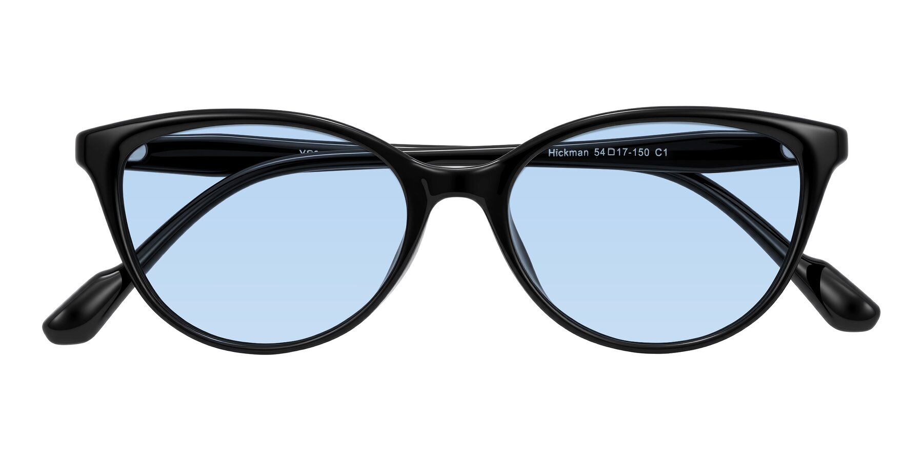 Folded Front of Hickman in Black with Light Blue Tinted Lenses