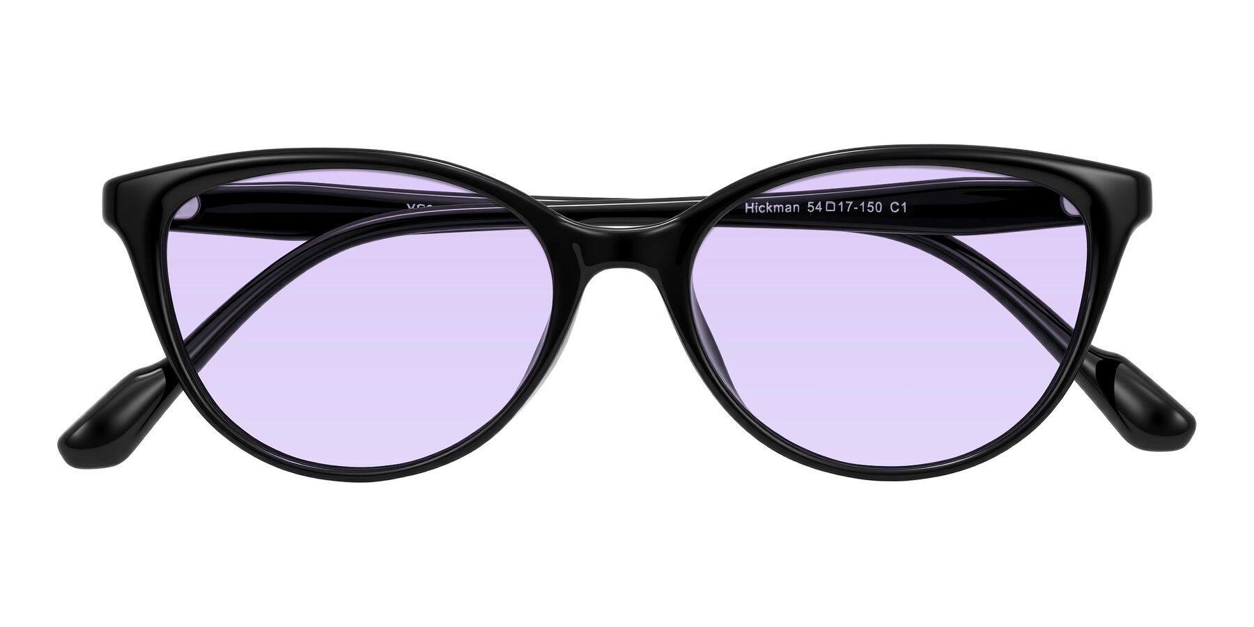 Folded Front of Hickman in Black with Light Purple Tinted Lenses