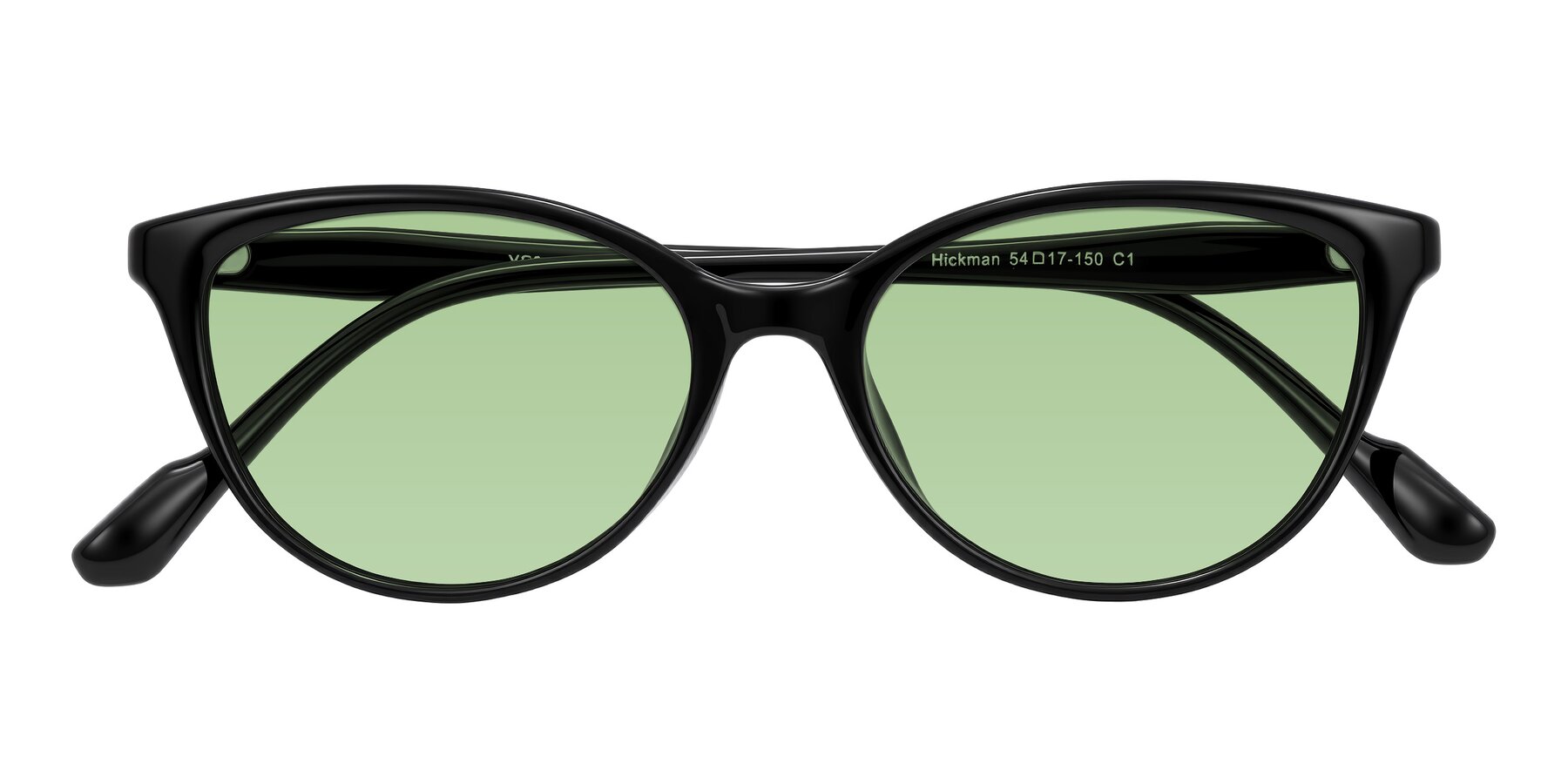 Folded Front of Hickman in Black with Medium Green Tinted Lenses