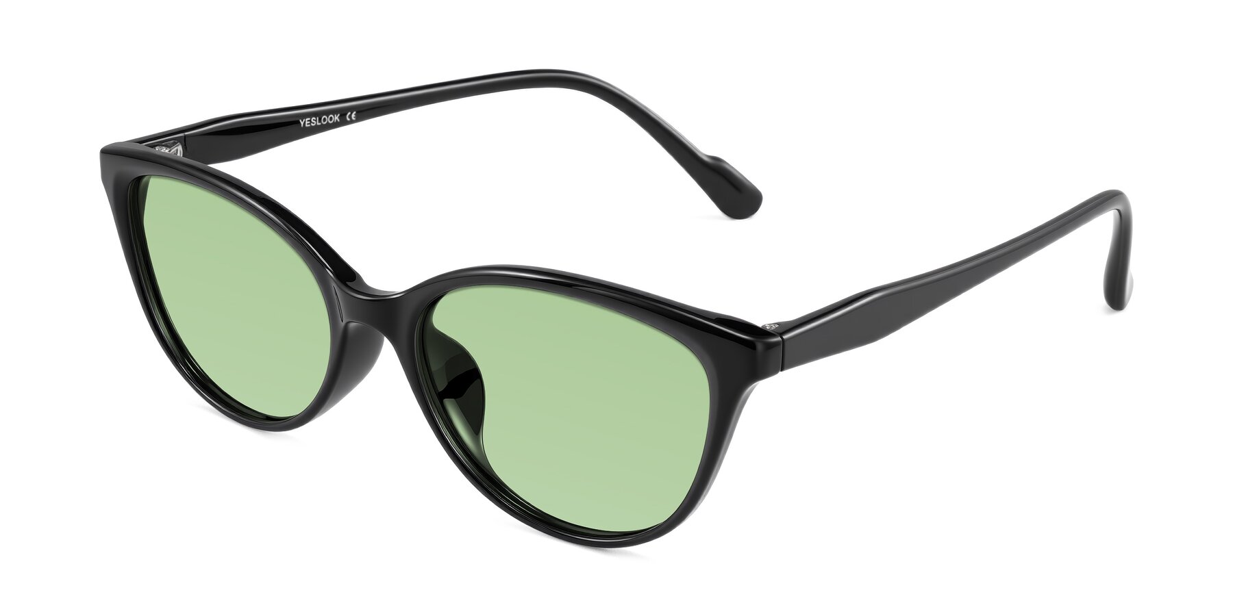 Angle of Hickman in Black with Medium Green Tinted Lenses