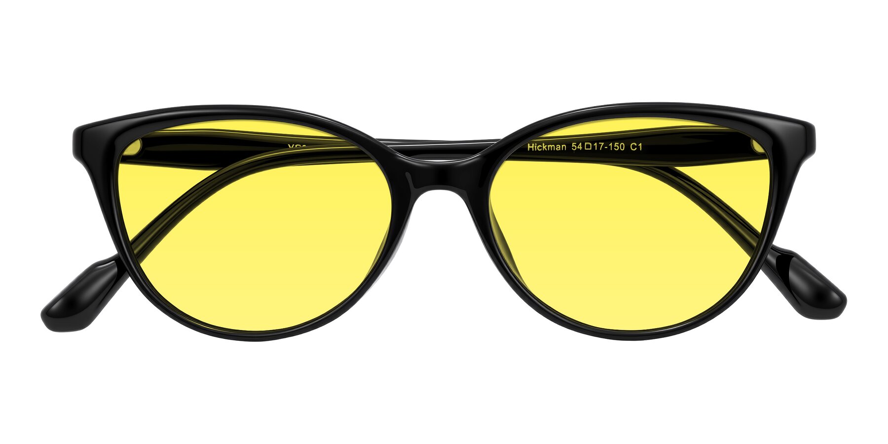 Folded Front of Hickman in Black with Medium Yellow Tinted Lenses