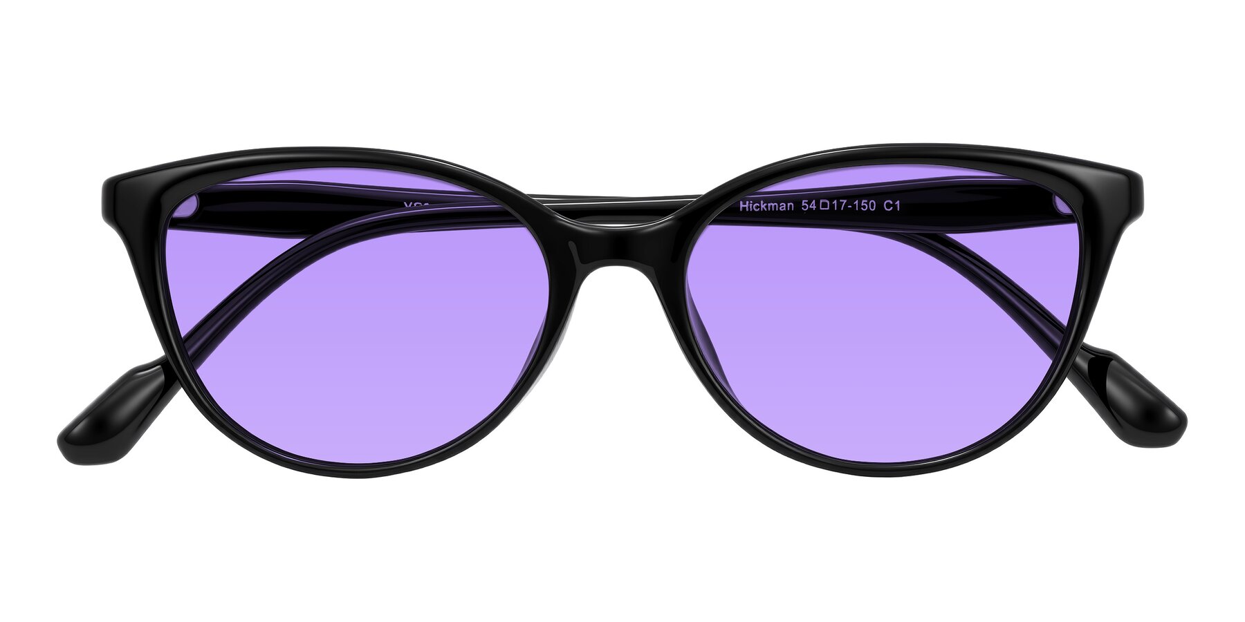 Folded Front of Hickman in Black with Medium Purple Tinted Lenses