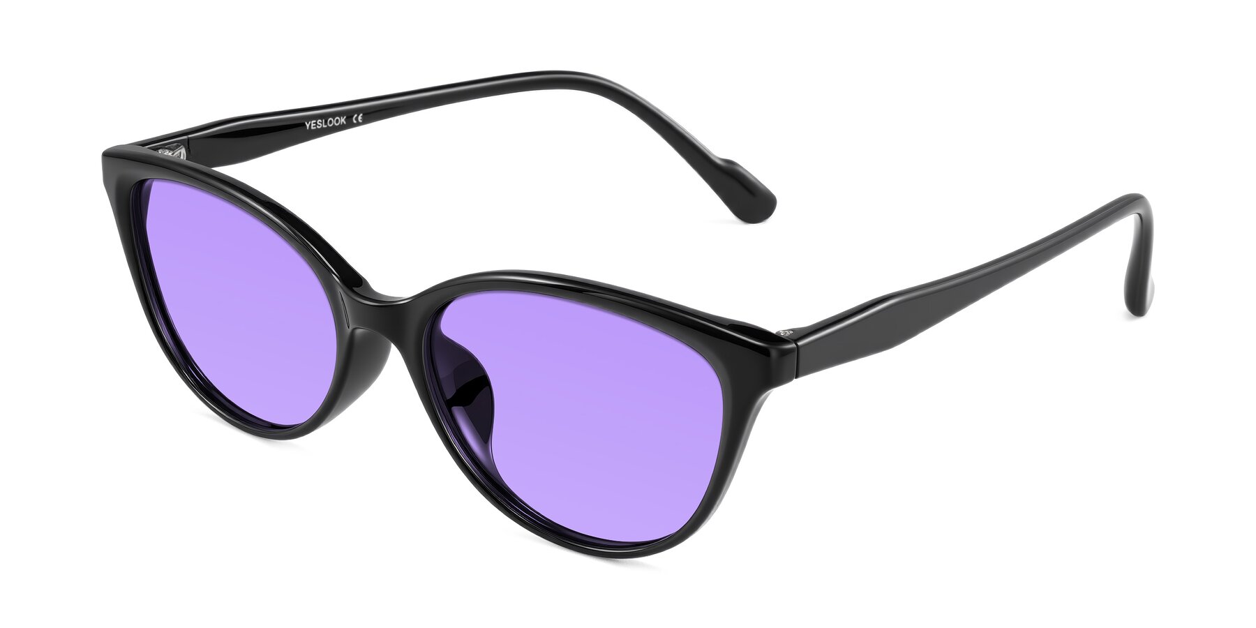 Angle of Hickman in Black with Medium Purple Tinted Lenses