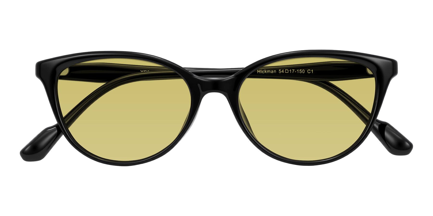 Folded Front of Hickman in Black with Medium Champagne Tinted Lenses