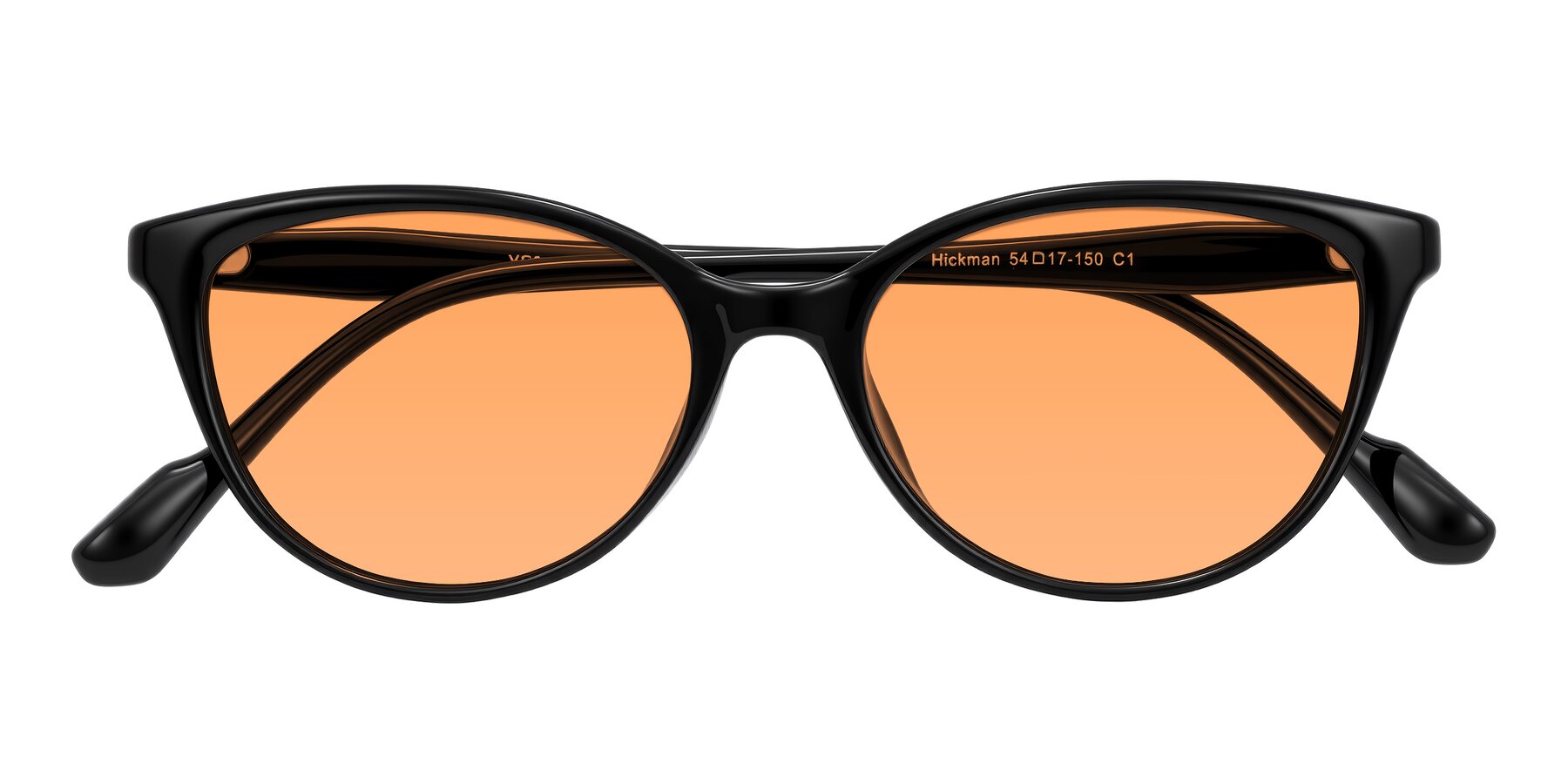 Folded Front of Hickman in Black with Medium Orange Tinted Lenses
