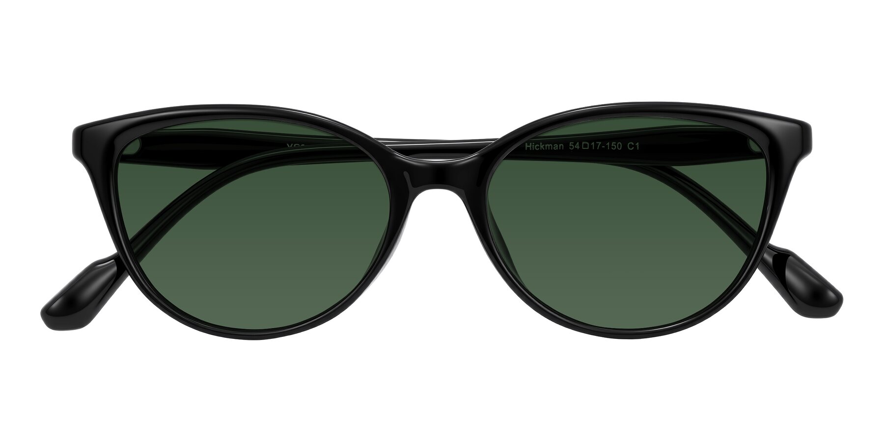 Folded Front of Hickman in Black with Green Tinted Lenses