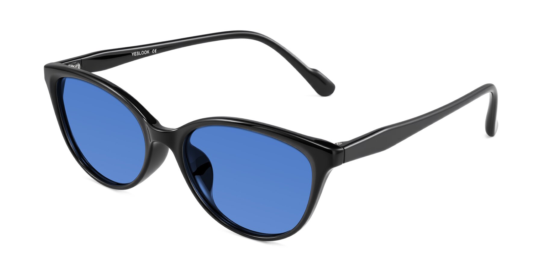 Angle of Hickman in Black with Blue Tinted Lenses