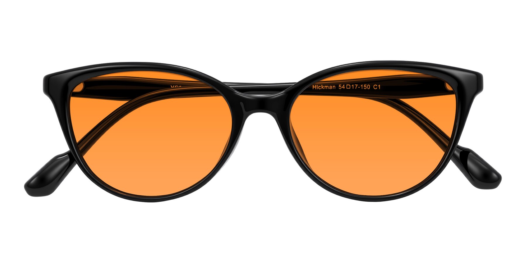Folded Front of Hickman in Black with Orange Tinted Lenses