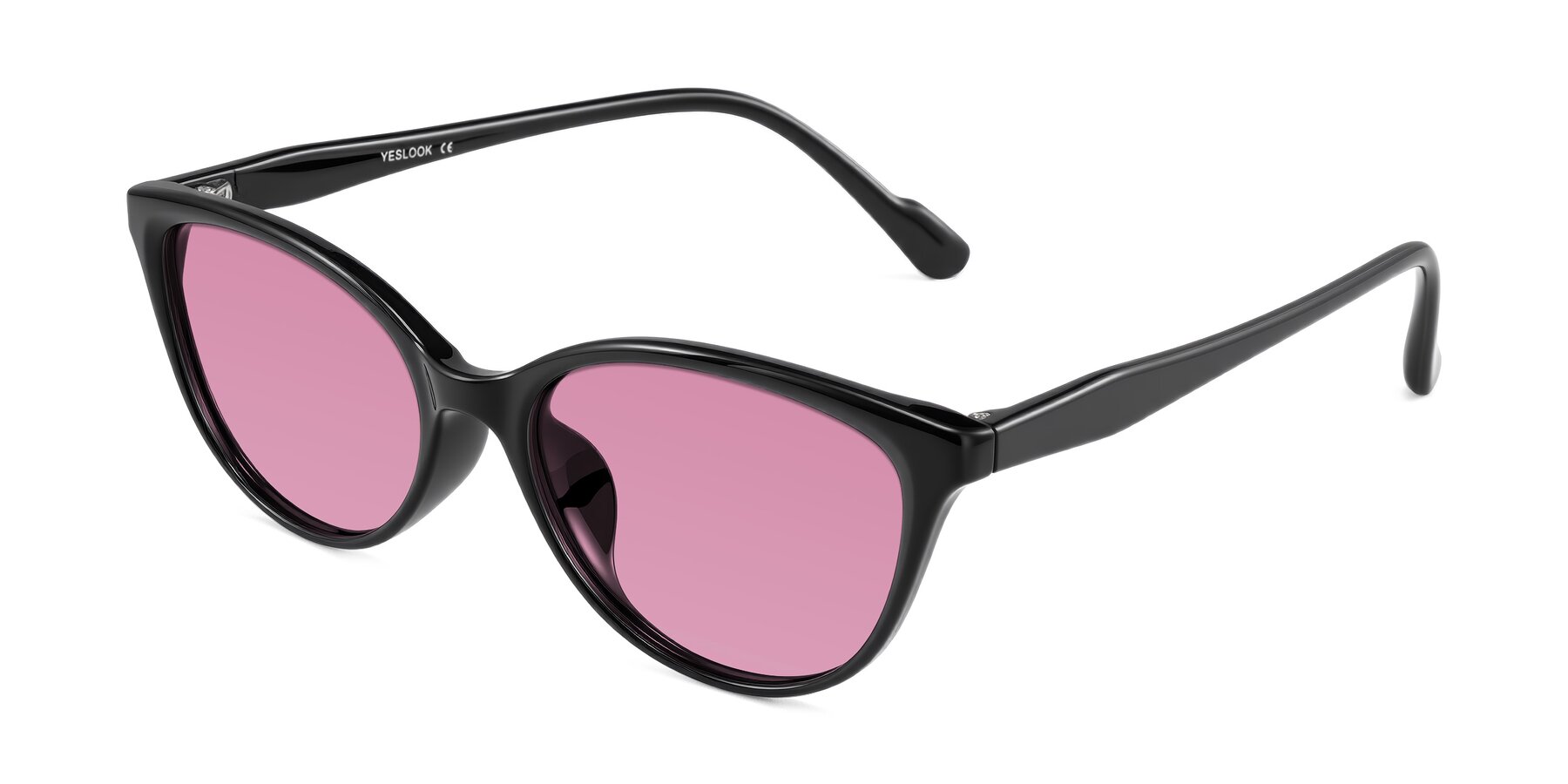 Angle of Hickman in Black with Medium Wine Tinted Lenses