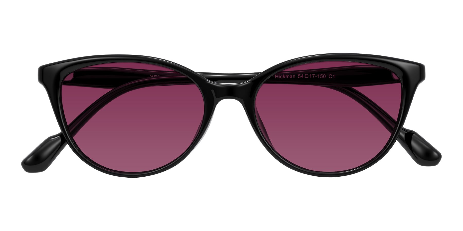 Folded Front of Hickman in Black with Wine Tinted Lenses