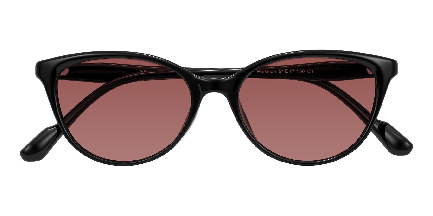 Folded Front of Hickman in Black with Garnet Tinted Lenses