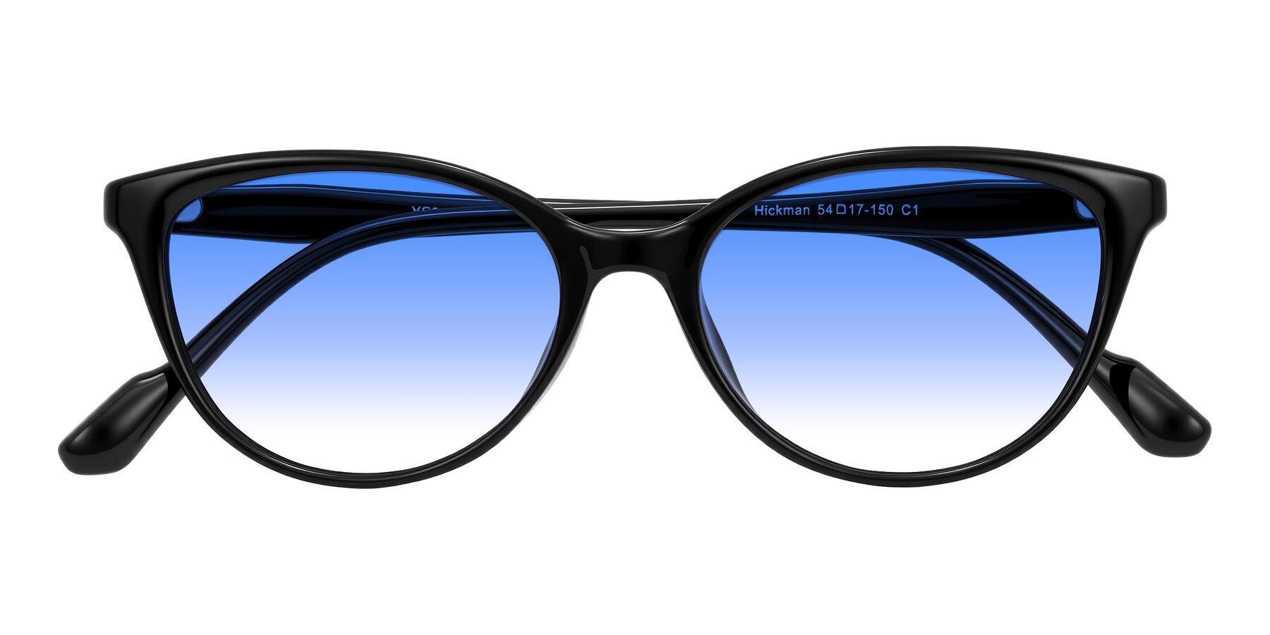 Folded Front of Hickman in Black with Blue Gradient Lenses