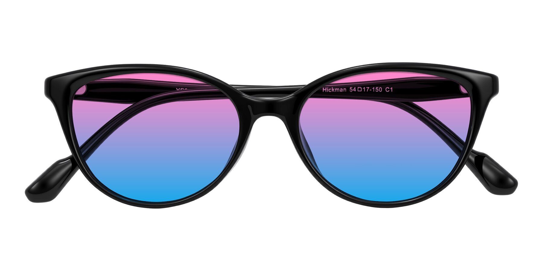 Folded Front of Hickman in Black with Pink / Blue Gradient Lenses