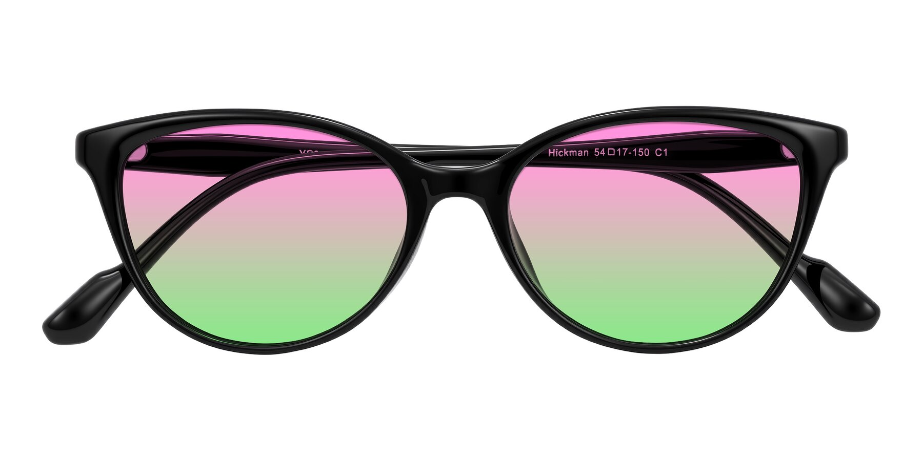 Folded Front of Hickman in Black with Pink / Green Gradient Lenses