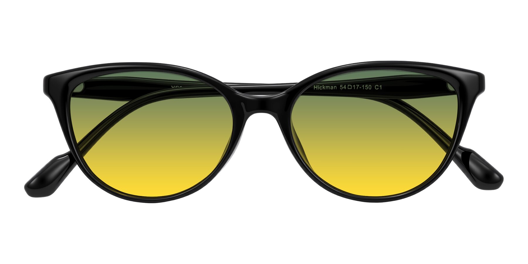 Folded Front of Hickman in Black with Green / Yellow Gradient Lenses