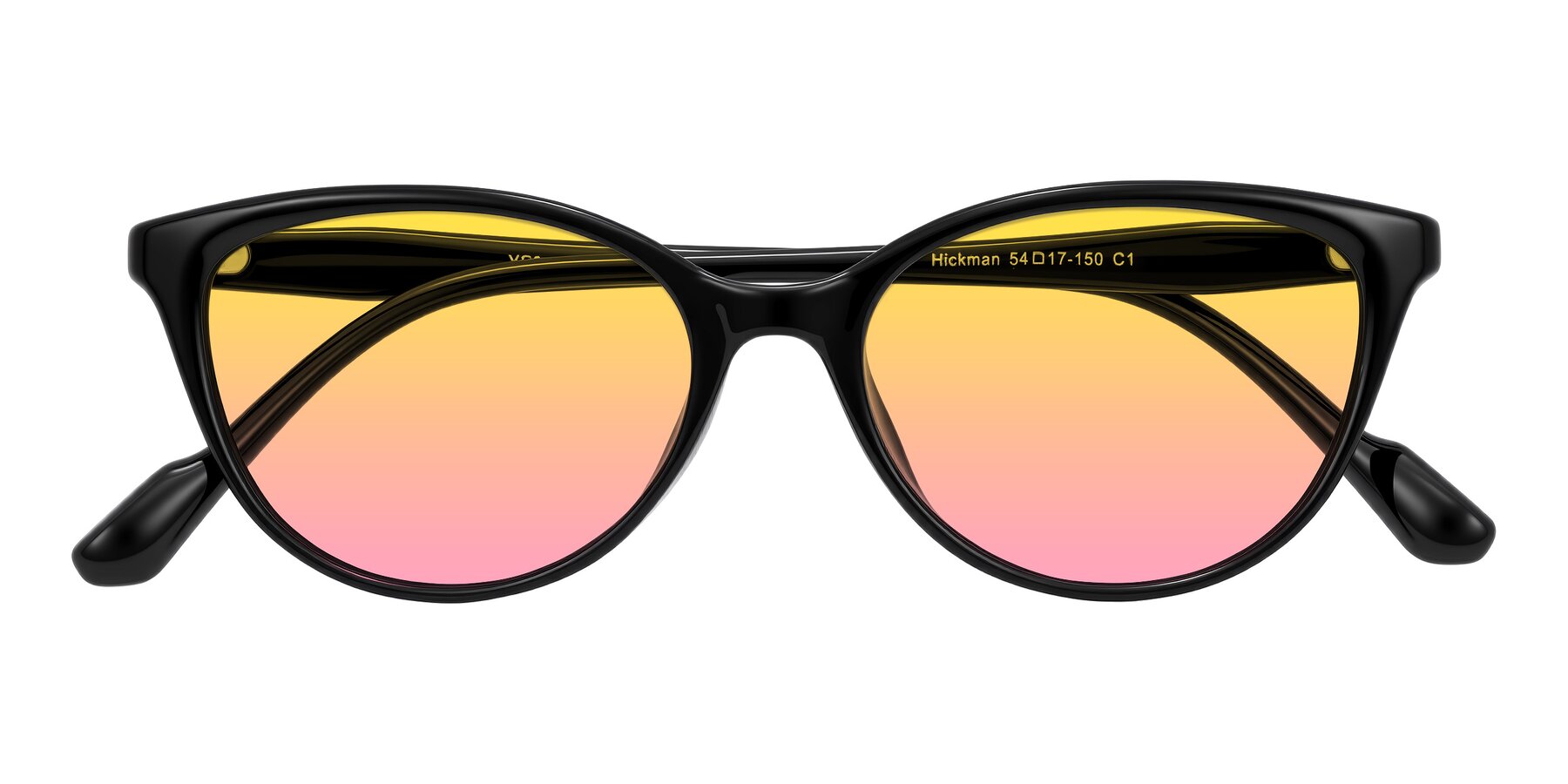Folded Front of Hickman in Black with Yellow / Pink Gradient Lenses