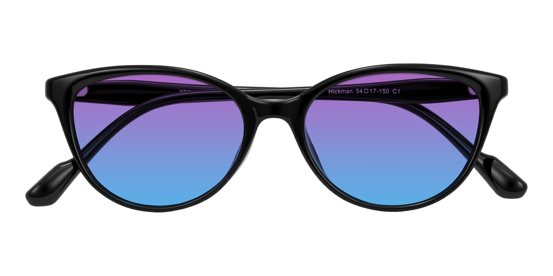 Folded Front of Hickman in Black with Purple / Blue Gradient Lenses