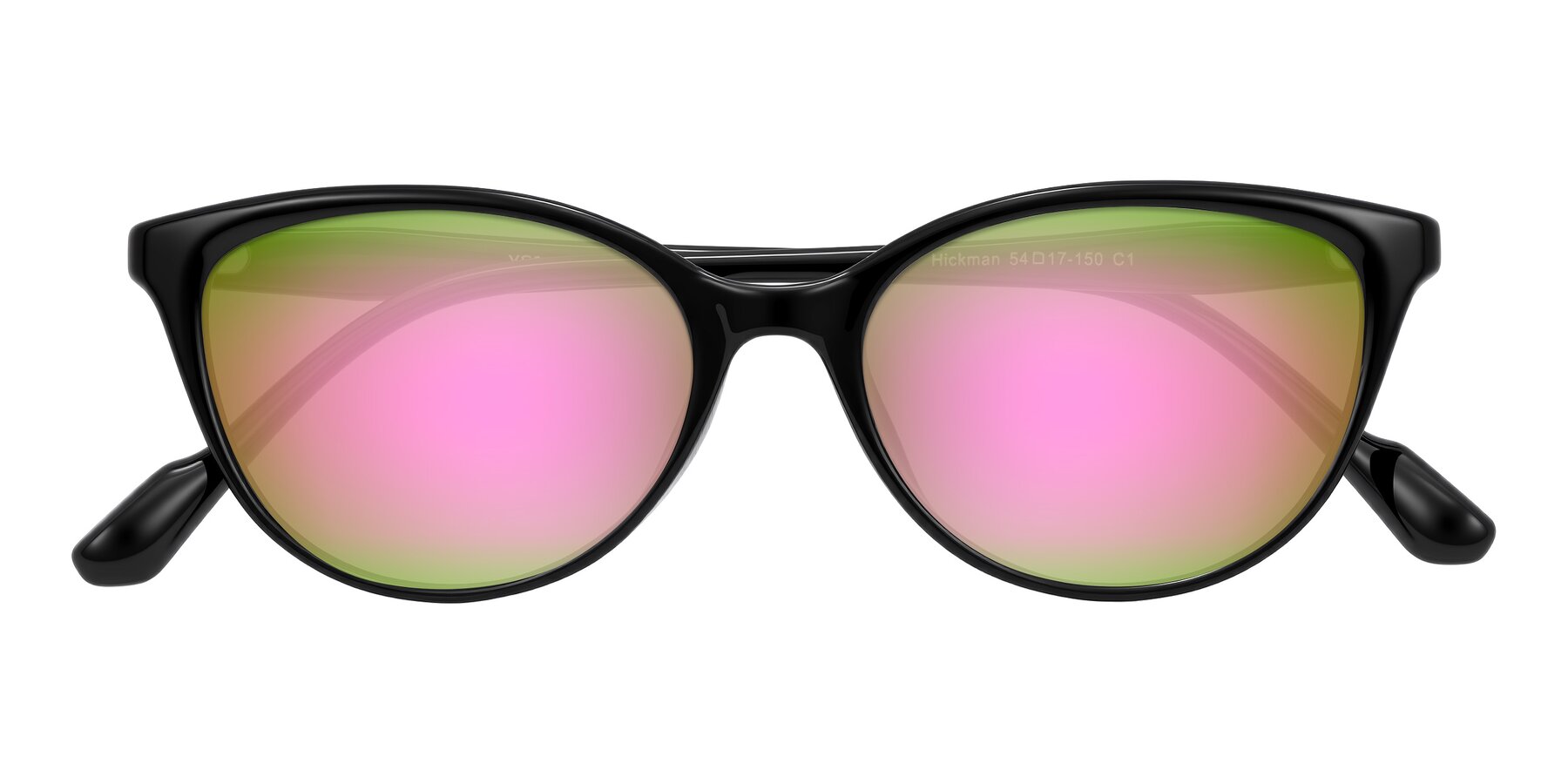 Folded Front of Hickman in Black with Pink Mirrored Lenses