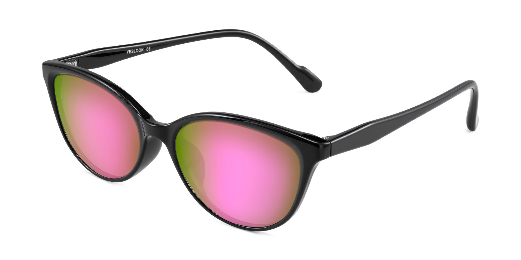 Angle of Hickman in Black with Pink Mirrored Lenses