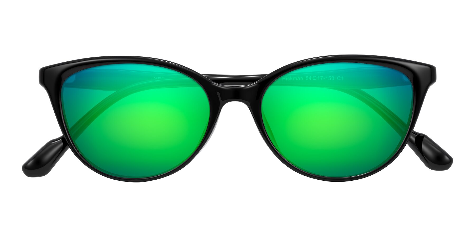 Folded Front of Hickman in Black with Green Mirrored Lenses