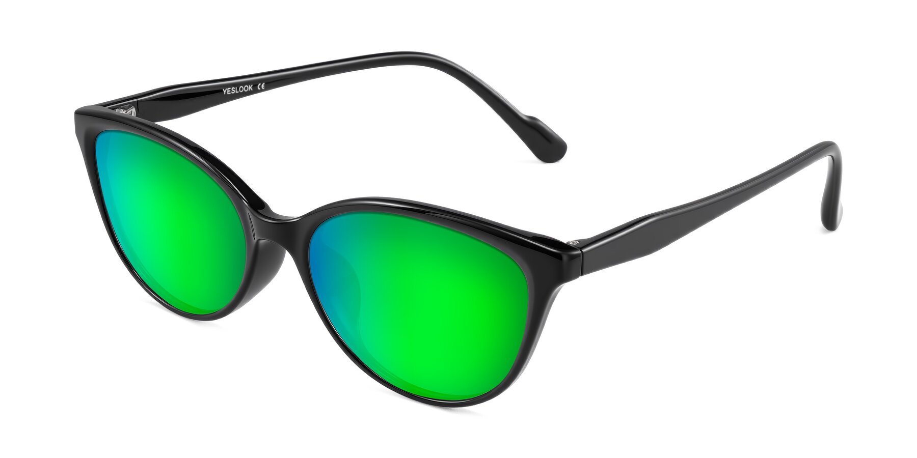 Angle of Hickman in Black with Green Mirrored Lenses