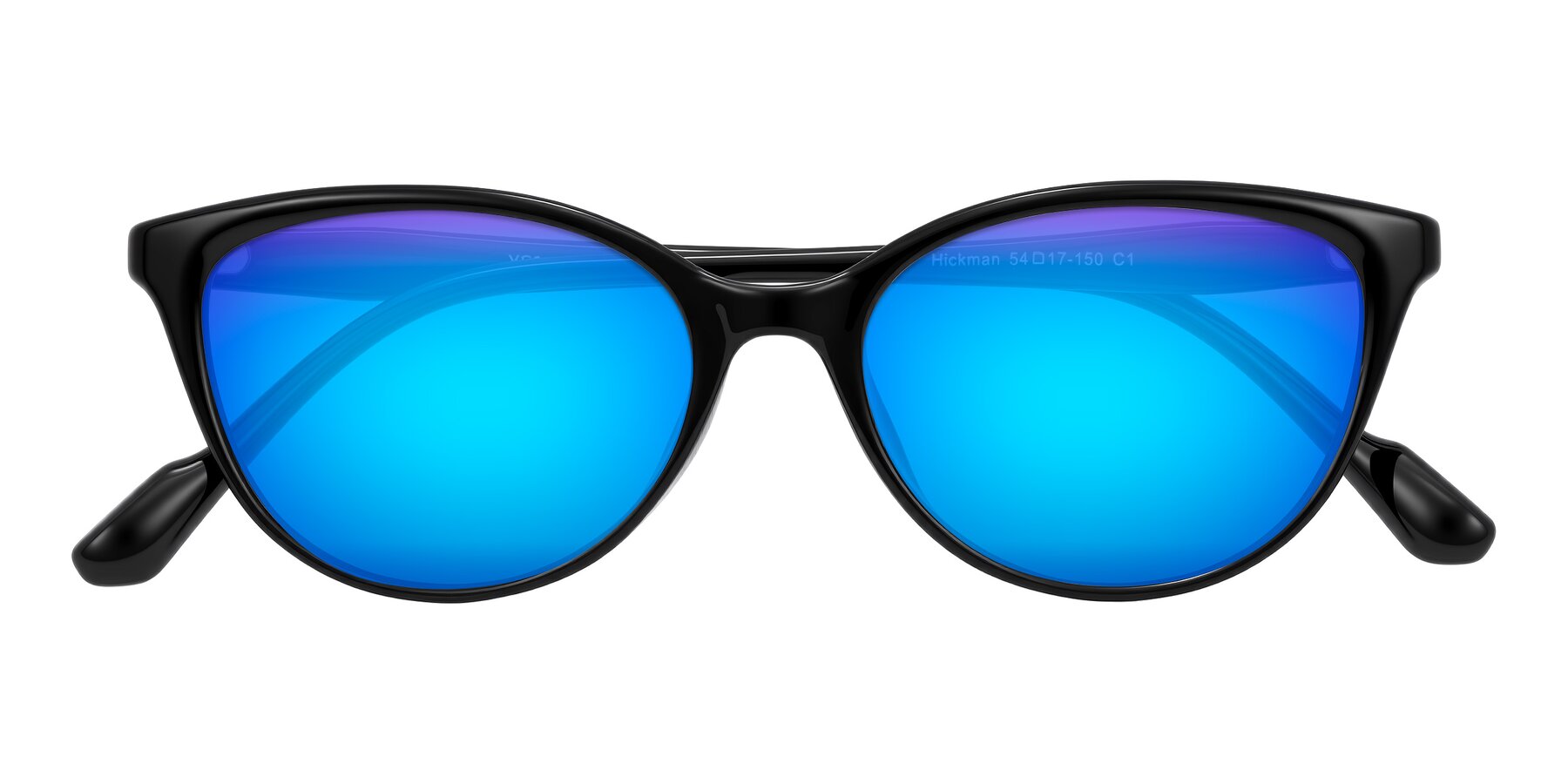 Folded Front of Hickman in Black with Blue Mirrored Lenses