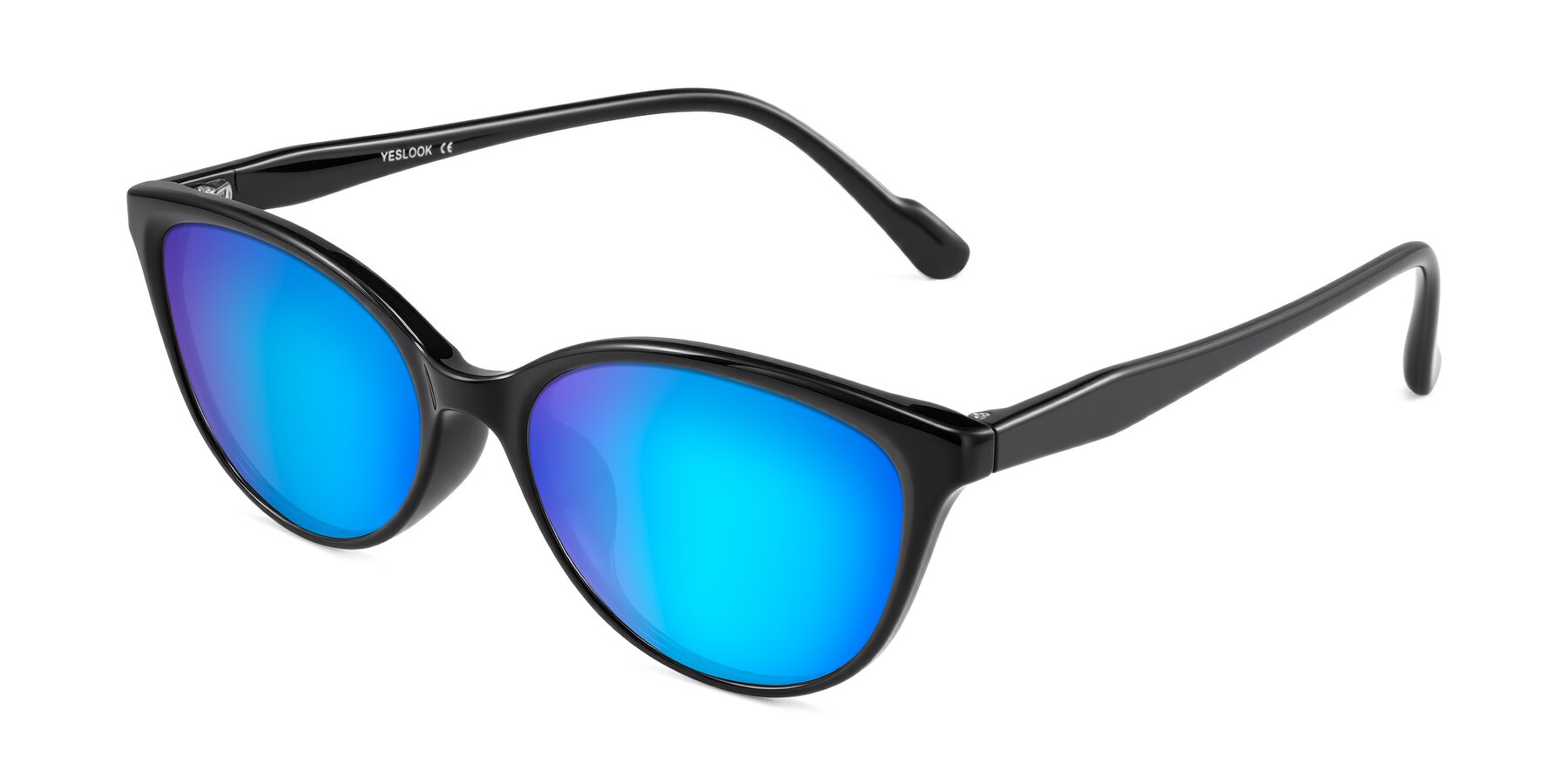 Angle of Hickman in Black with Blue Mirrored Lenses