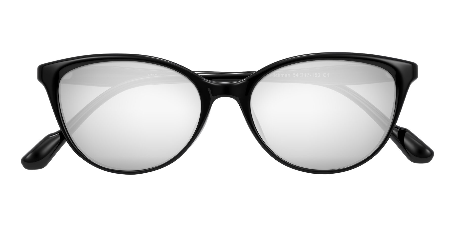 Folded Front of Hickman in Black with Silver Mirrored Lenses