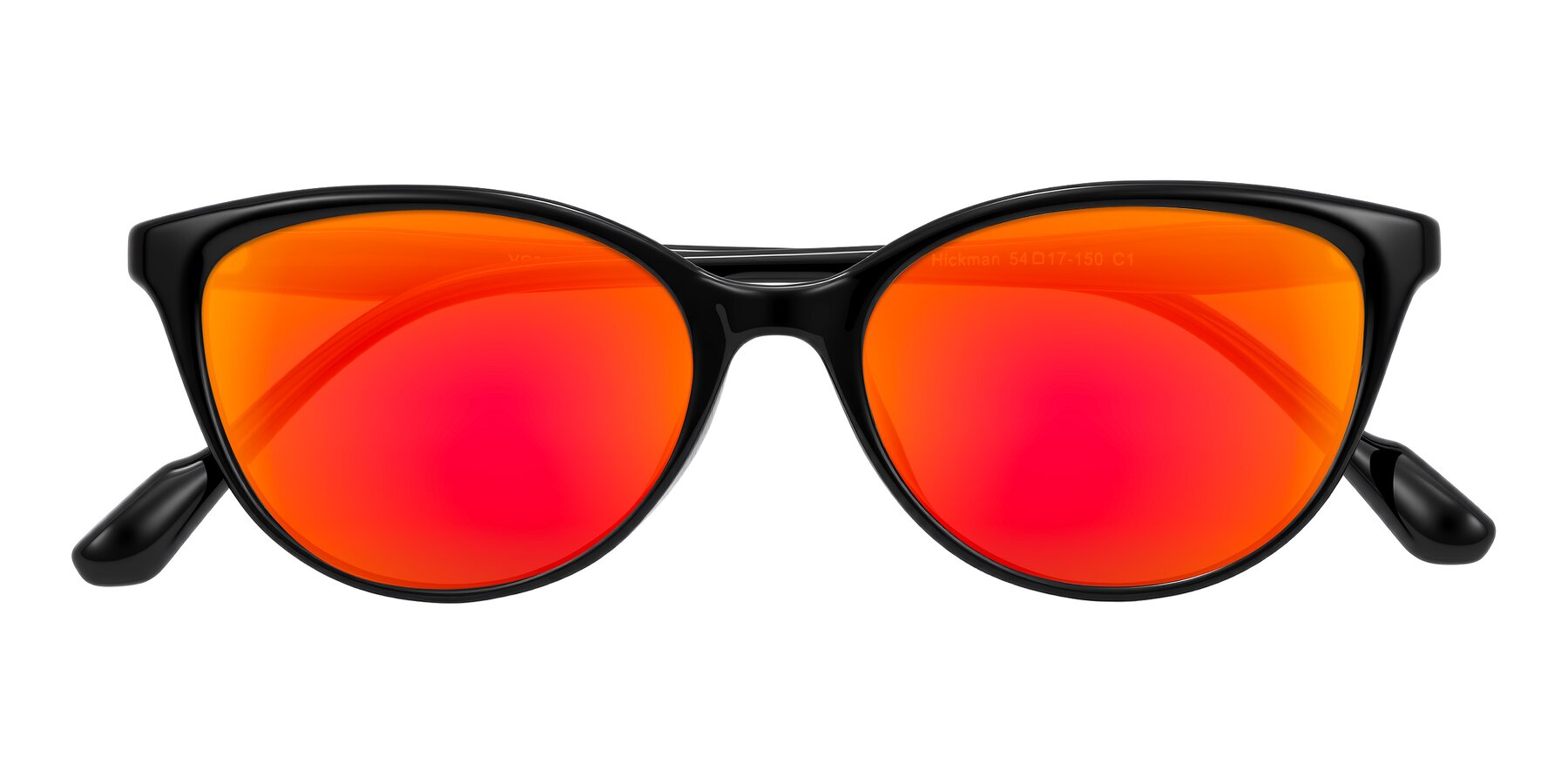 Folded Front of Hickman in Black with Red Gold Mirrored Lenses