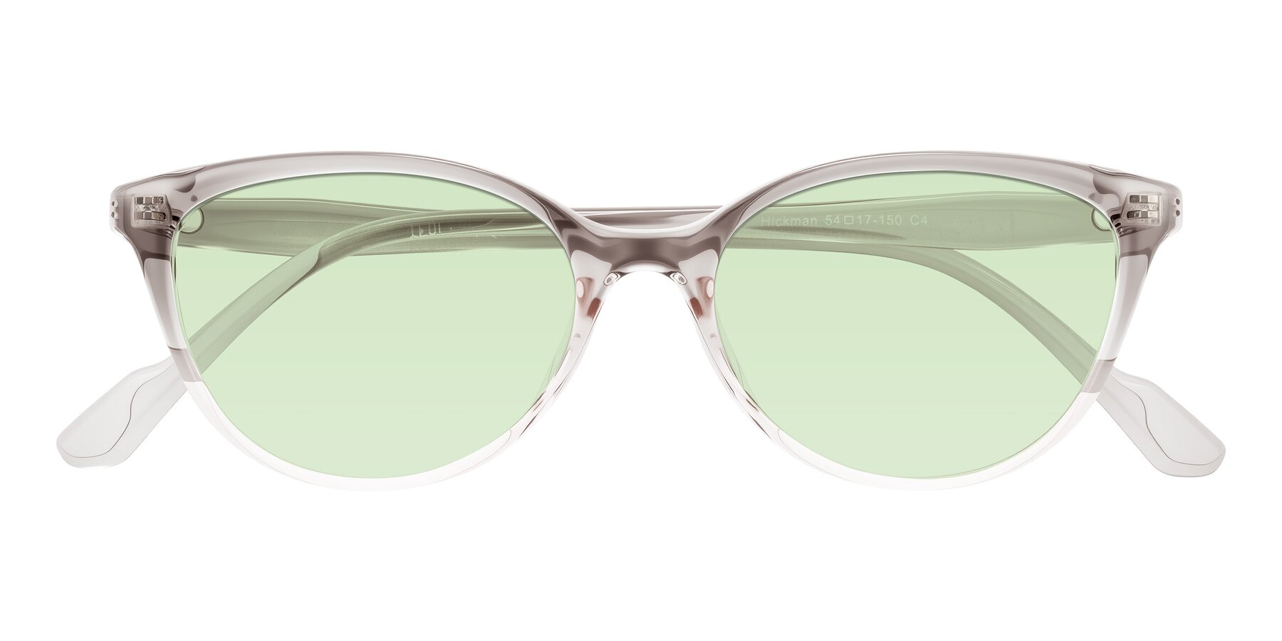 Folded Front of Hickman in Gray/Light Pink with Light Green Tinted Lenses