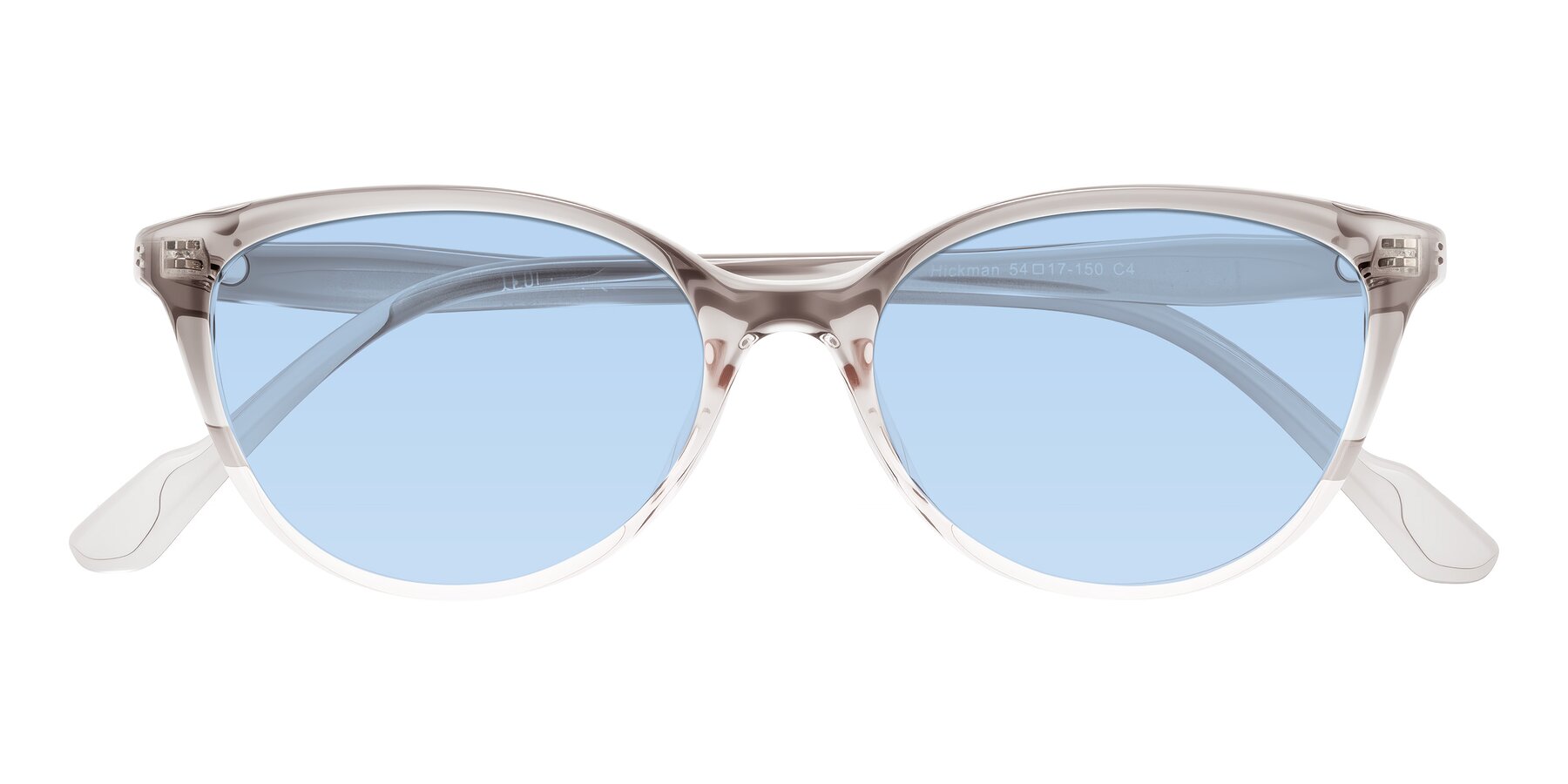 Folded Front of Hickman in Gray/Light Pink with Light Blue Tinted Lenses