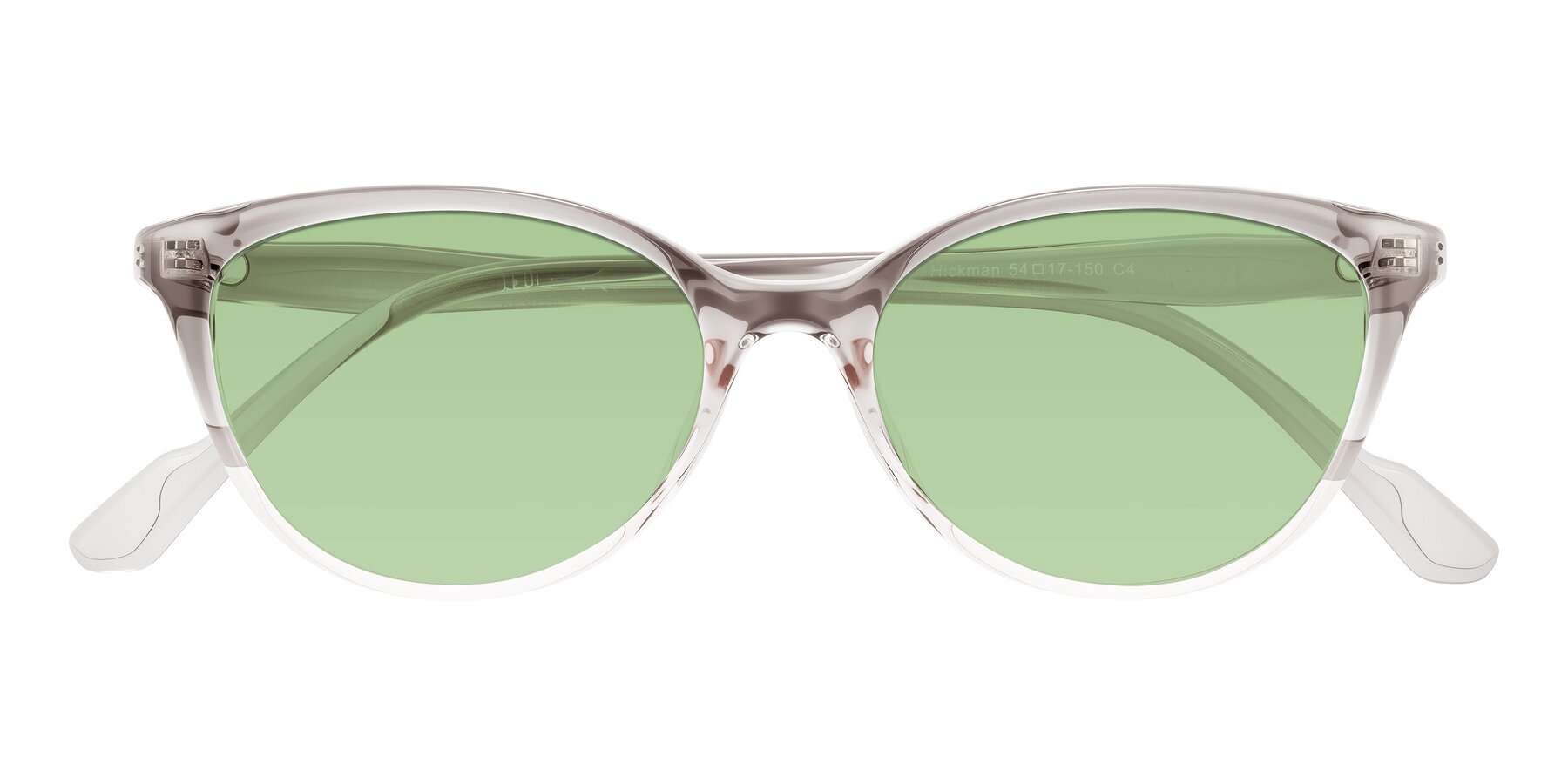 Folded Front of Hickman in Gray/Light Pink with Medium Green Tinted Lenses