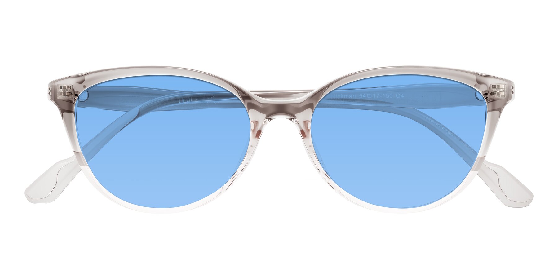 Folded Front of Hickman in Gray/Light Pink with Medium Blue Tinted Lenses