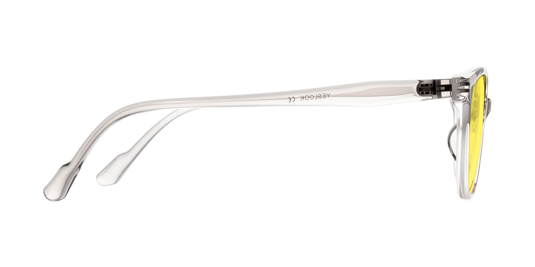 Side of Hickman in Gray/Light Pink with Medium Yellow Tinted Lenses