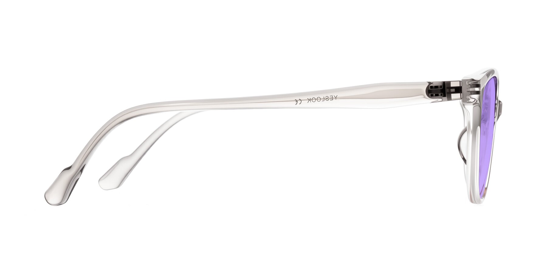 Side of Hickman in Gray/Light Pink with Medium Purple Tinted Lenses