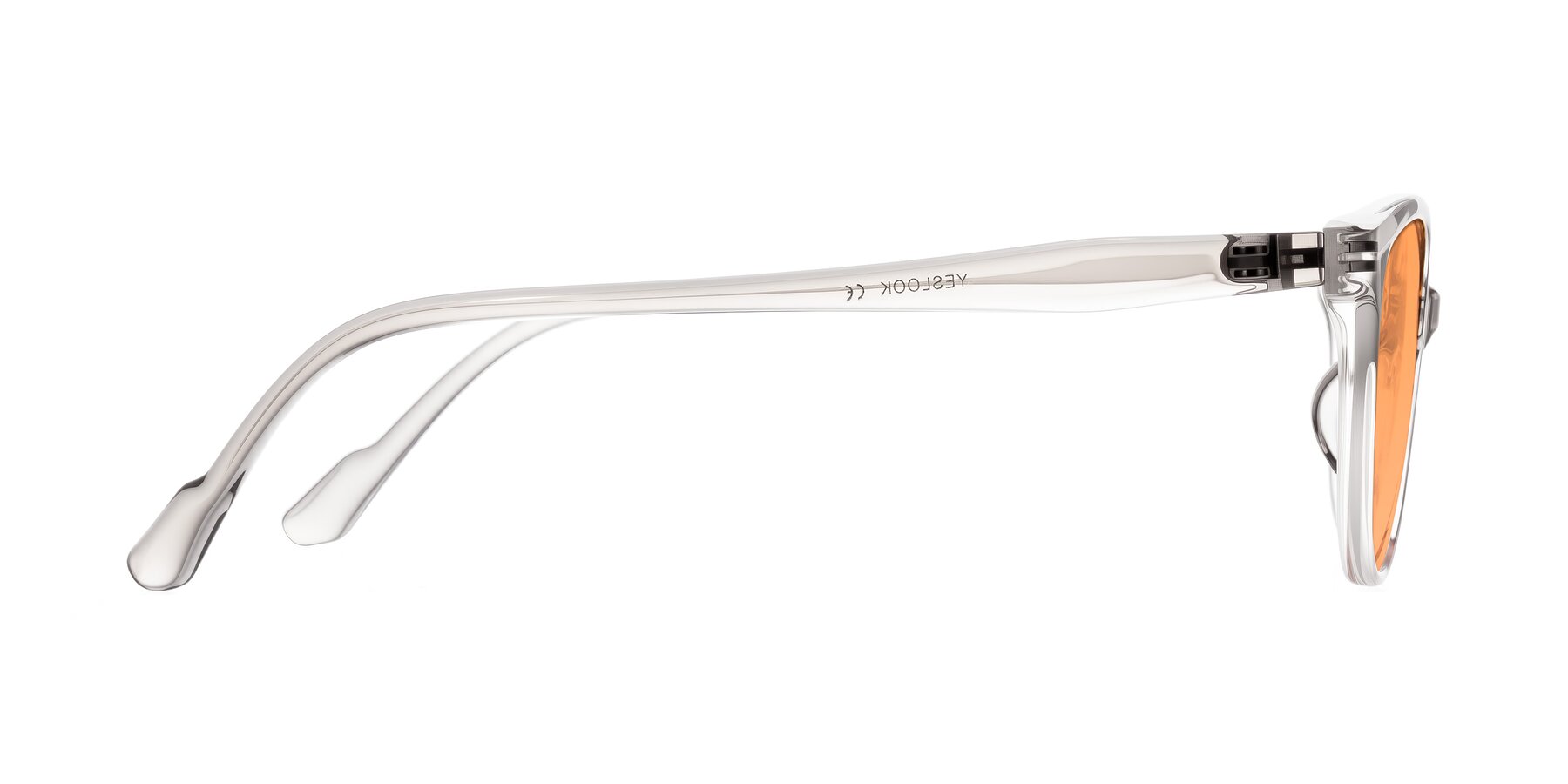 Side of Hickman in Gray/Light Pink with Medium Orange Tinted Lenses