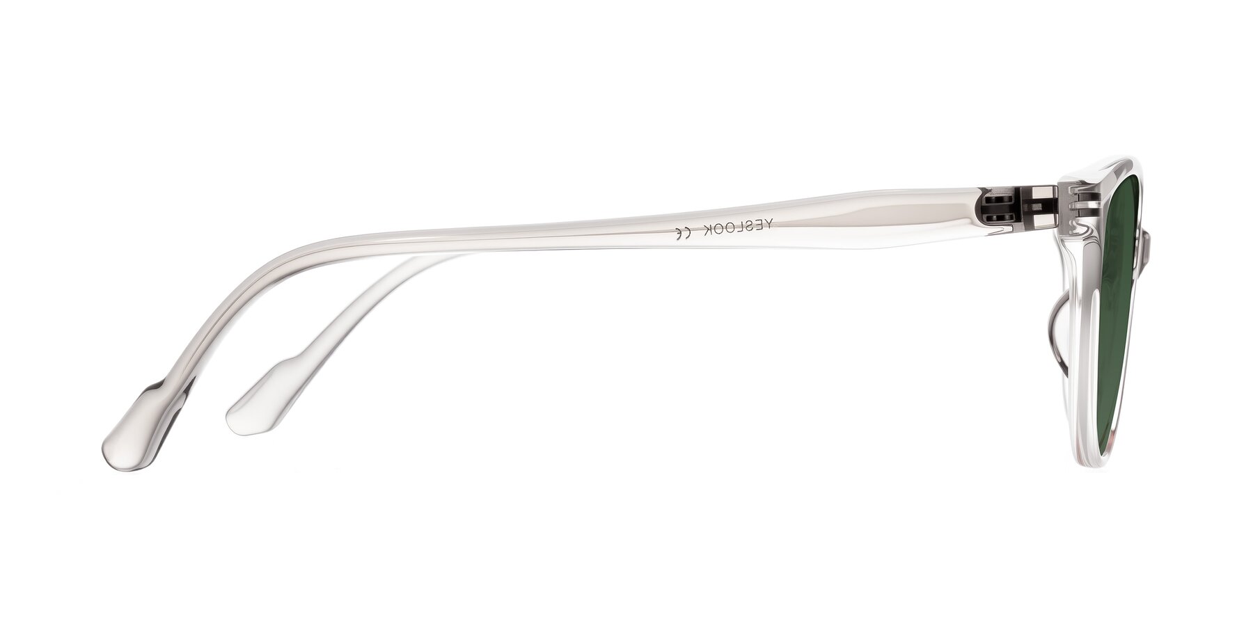 Side of Hickman in Gray/Light Pink with Green Tinted Lenses