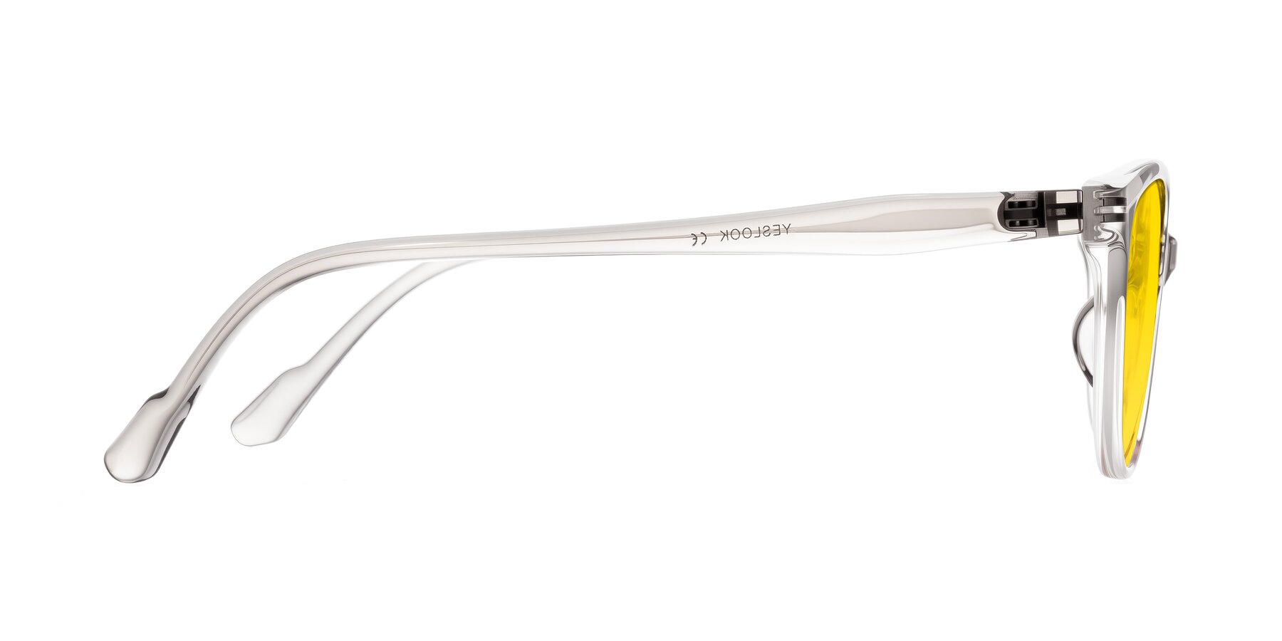 Side of Hickman in Gray/Light Pink with Yellow Tinted Lenses