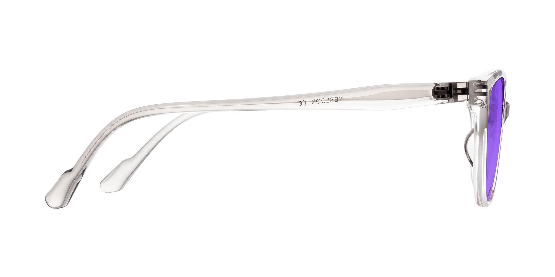 Side of Hickman in Gray/Light Pink with Purple Tinted Lenses