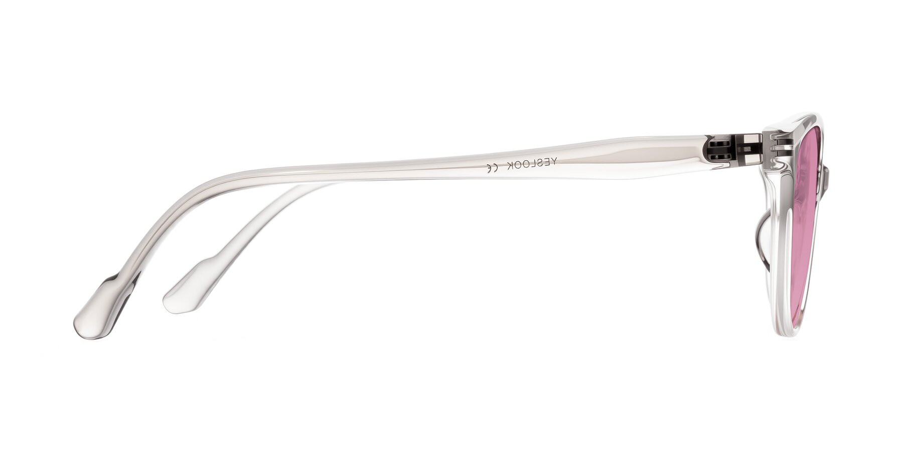 Side of Hickman in Gray/Light Pink with Medium Wine Tinted Lenses