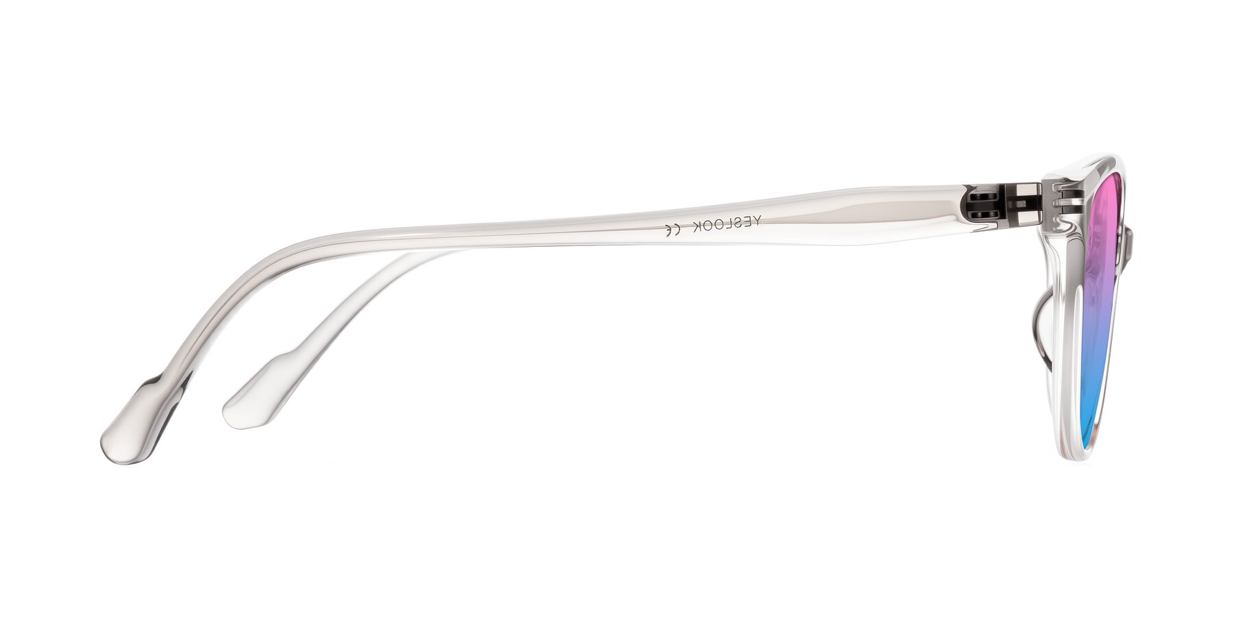 Side of Hickman in Gray/Light Pink with Pink / Blue Gradient Lenses