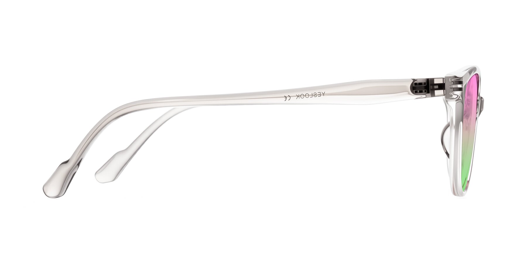 Side of Hickman in Gray/Light Pink with Pink / Green Gradient Lenses