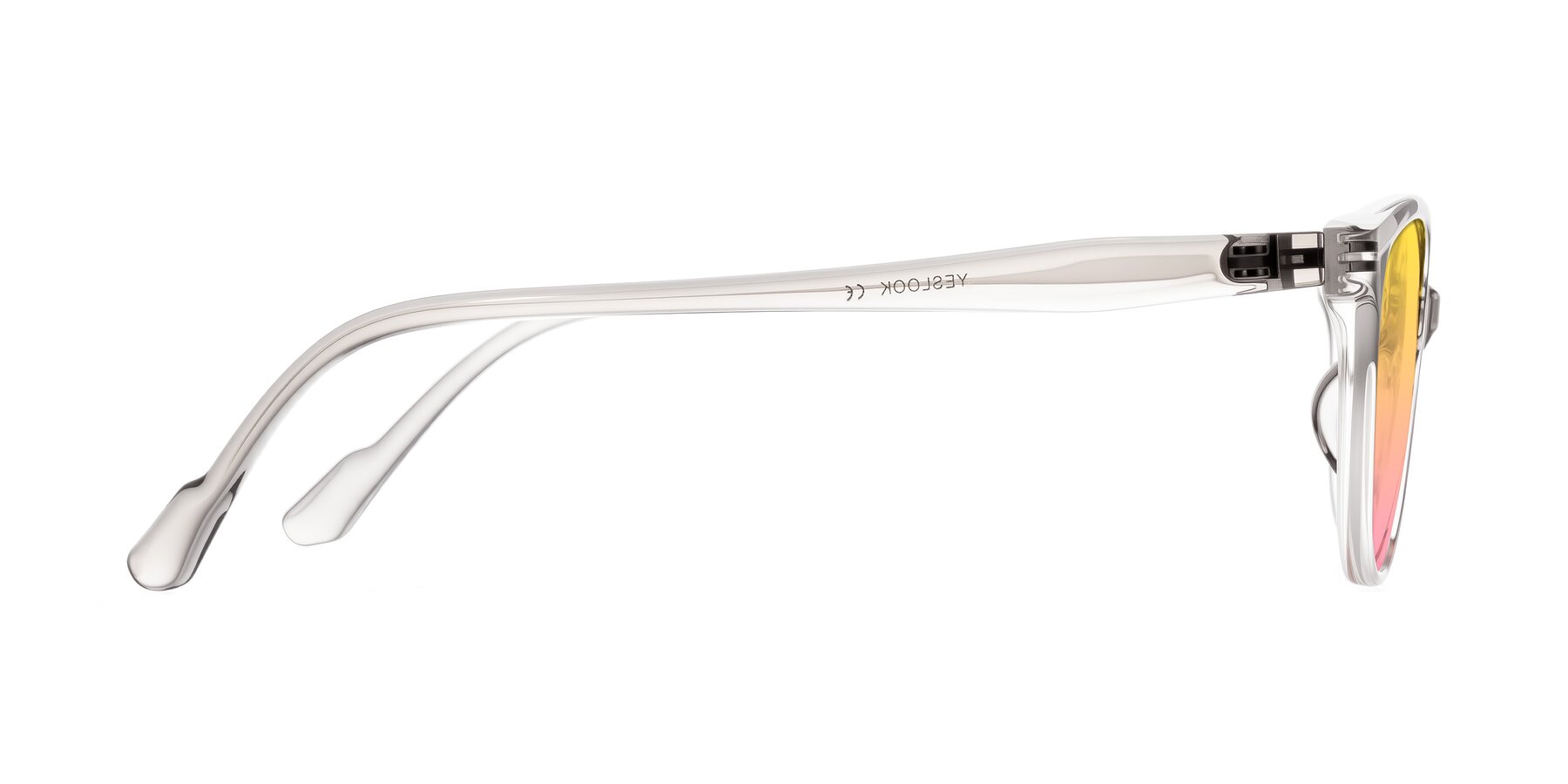 Side of Hickman in Gray/Light Pink with Yellow / Pink Gradient Lenses