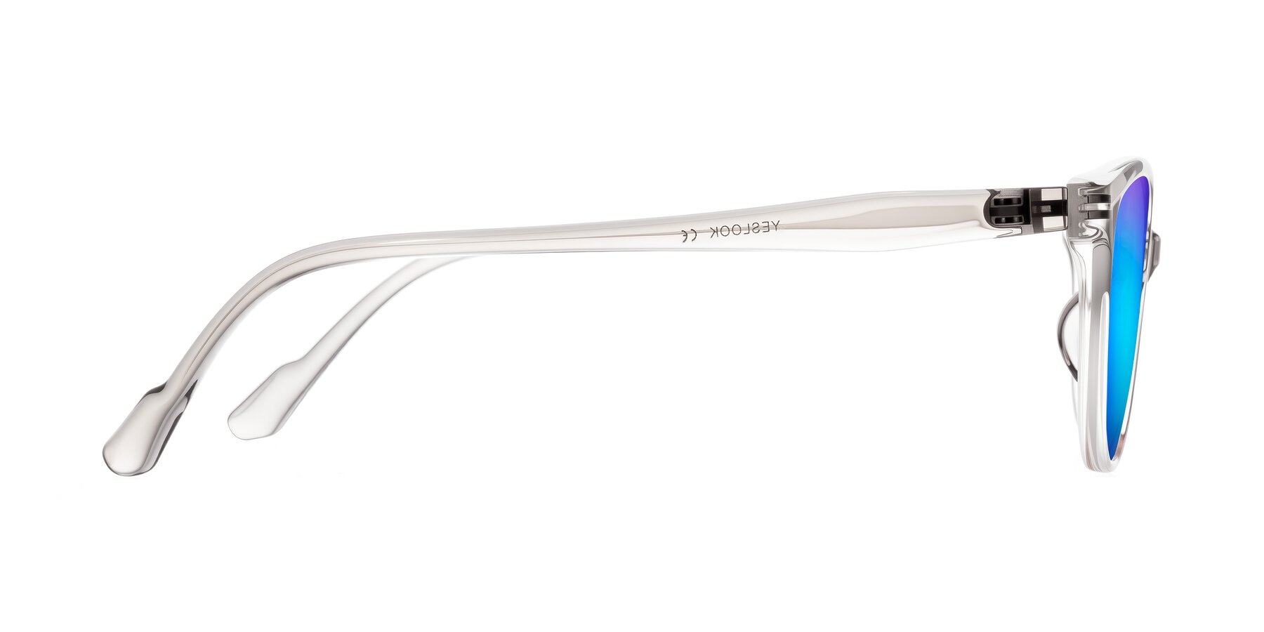 Side of Hickman in Gray/Light Pink with Blue Mirrored Lenses